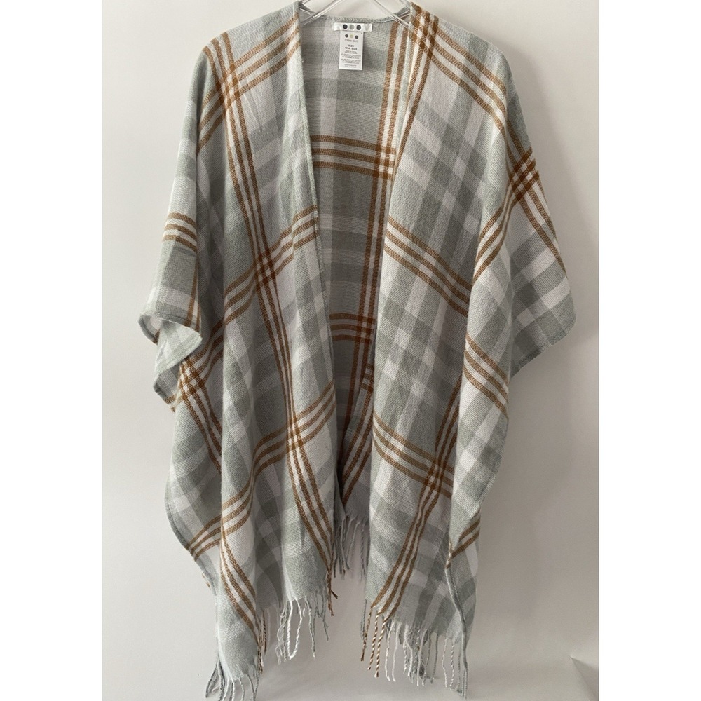 Three Dots Women's OS Plaid Cashmere Blend Winter Shawl Wrap Cottagecore Boho